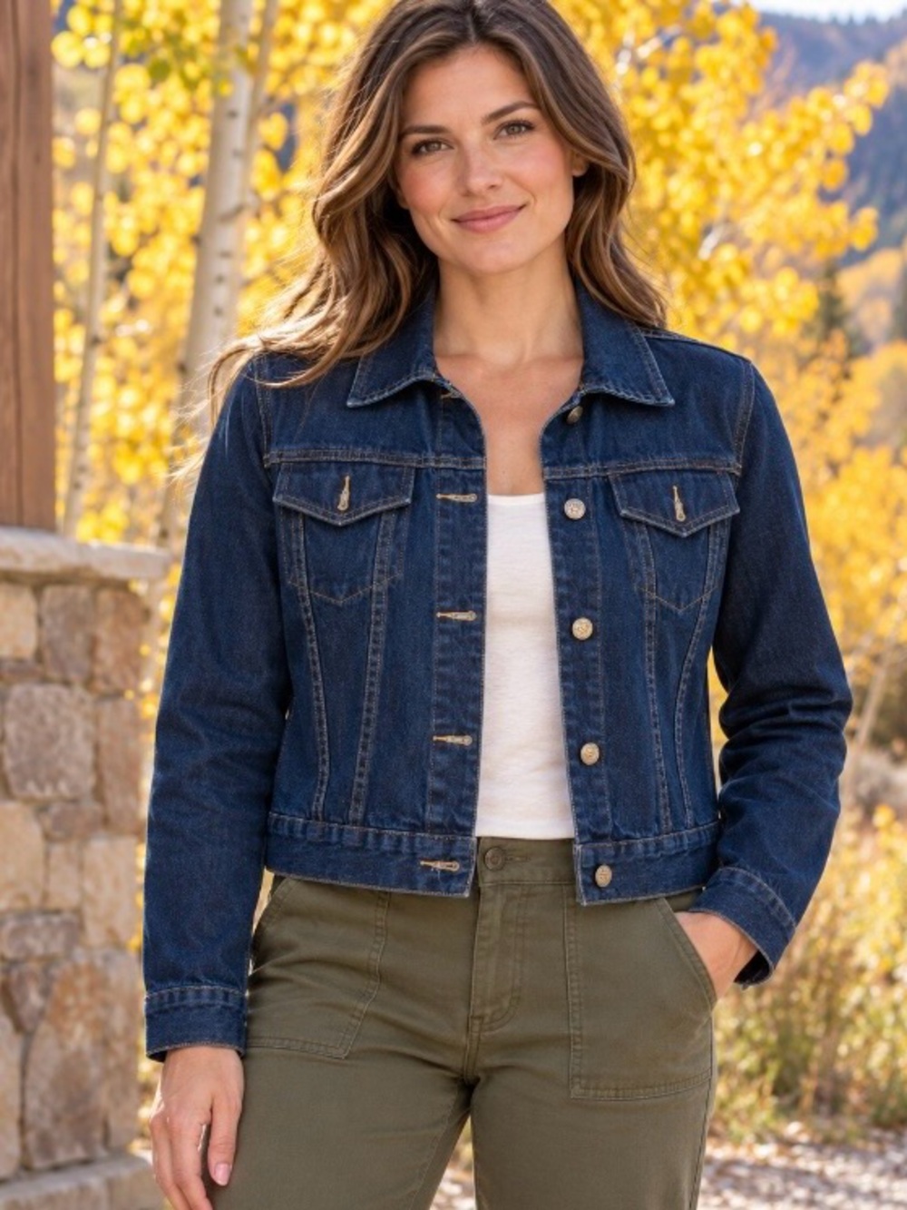 Dark Blue Cropped Denim Jacket